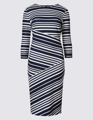 Striped 3/4 Sleeve Bodycon Dress